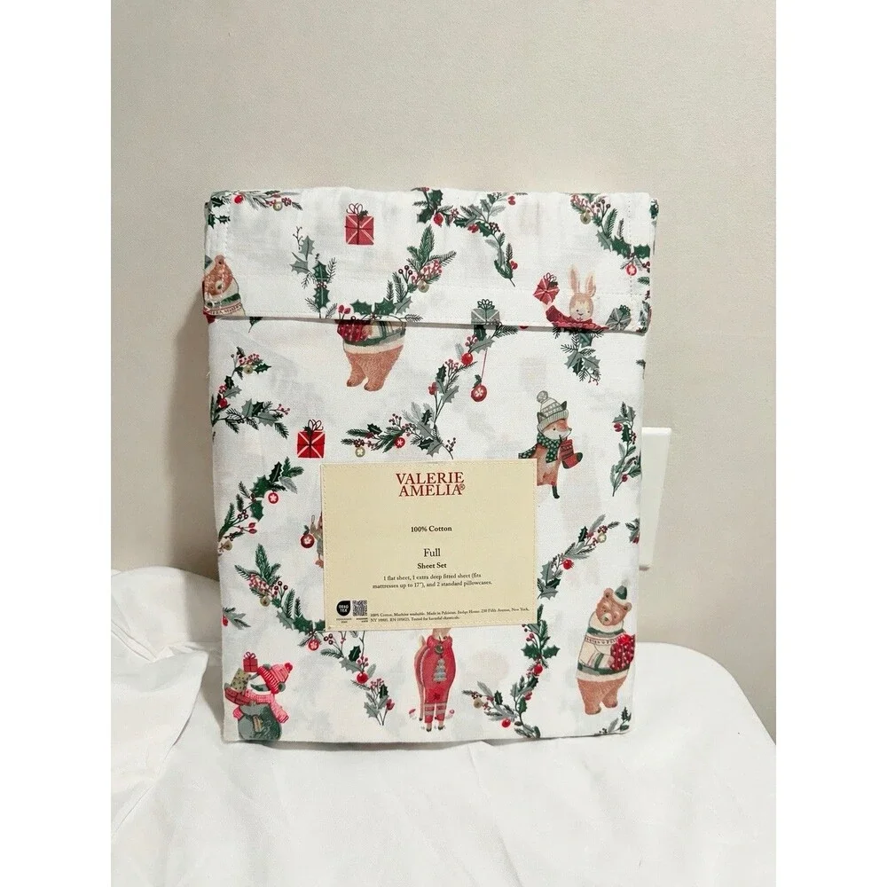 VALERIE AMELIA QUEEN sheet set Christmas woodland animal party sheets Cotton NEW